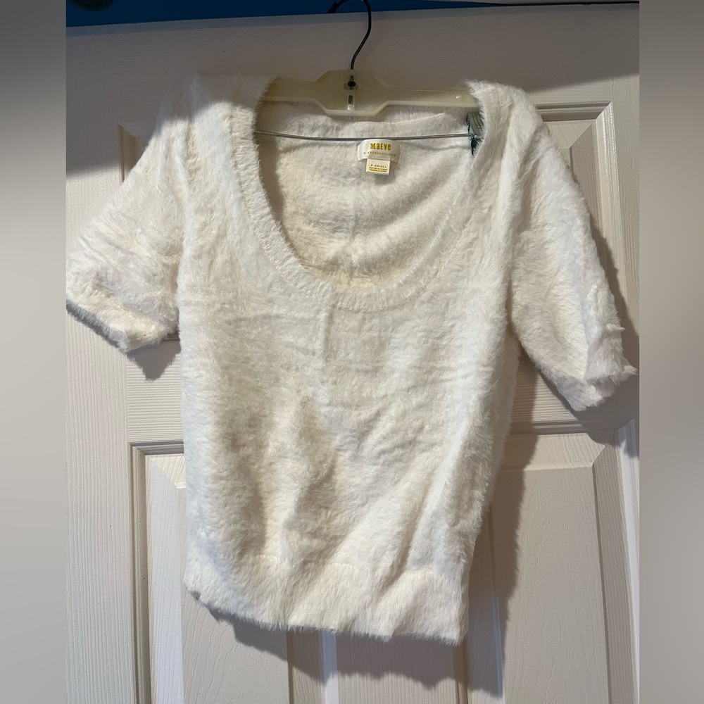 Maeve by Anthropologie Fuzzy Scoop Neck Crop Top